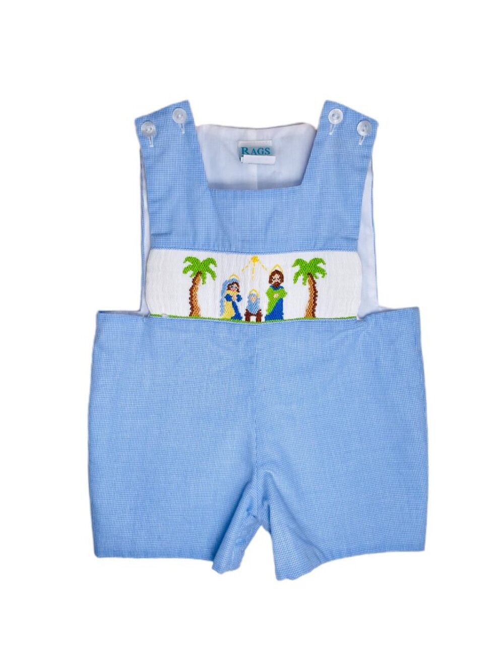 Rags Land Baby Boy Blue Christian Nativity Embroidered Shortalls Romper 3m